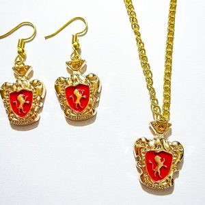 Harry Potter Gryffindor Pendant Necklace & Earrings